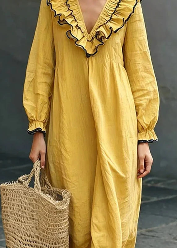 Dames Maxi-jurk met Ruches en Patchwork Herfststijl 1