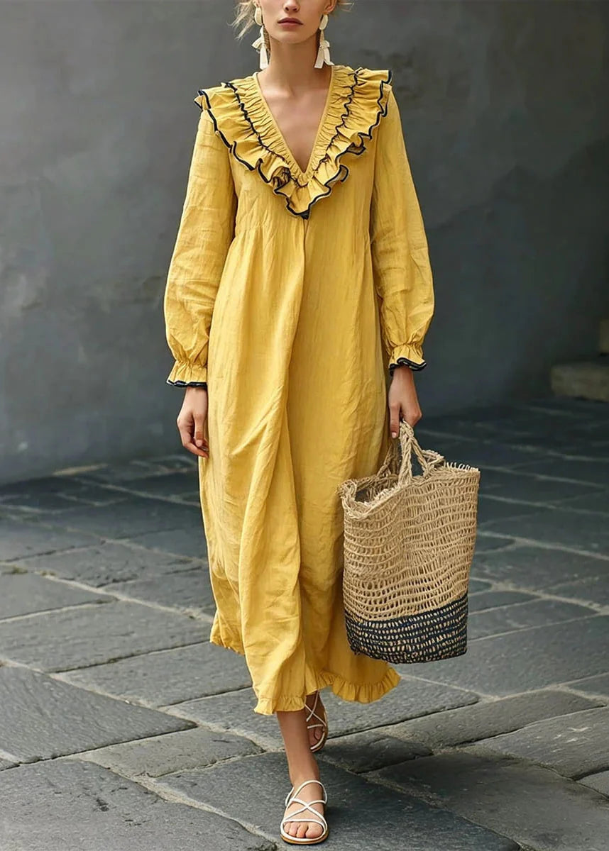 Dames Maxi-jurk met Ruches en Patchwork Herfststijl 2