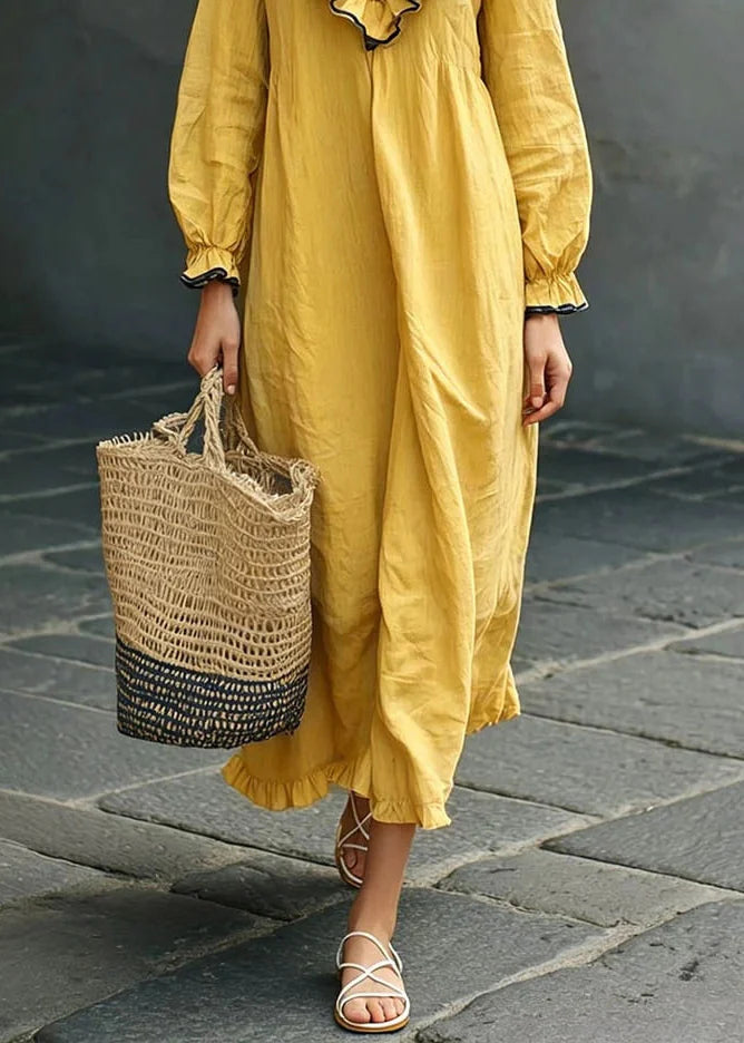 Dames Maxi-jurk met Ruches en Patchwork Herfststijl 3
