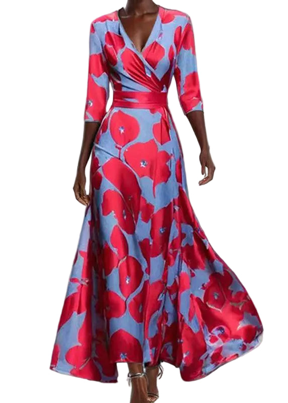Dames Maxi-jurk met V-hals en Print Losse Pasvorm 0