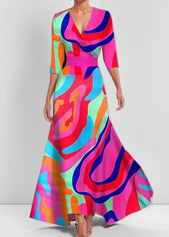 Dames Maxi-jurk met V-hals en Print Losse Pasvorm 1