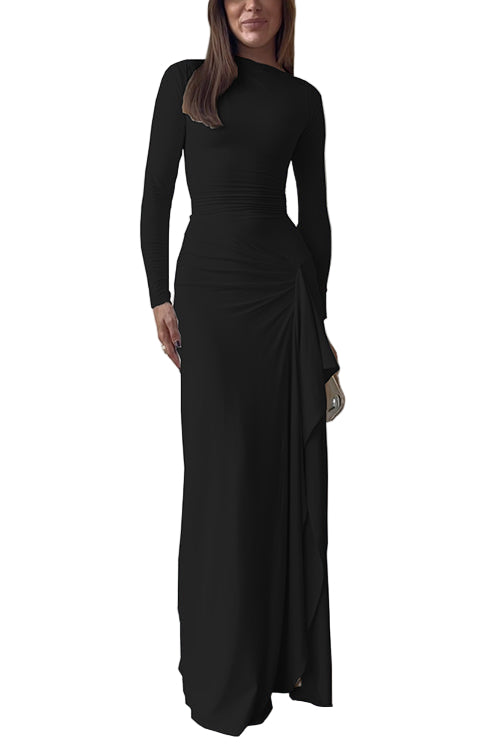 Dames Maxi Feestjurk met Lange Mouwen en Split 3