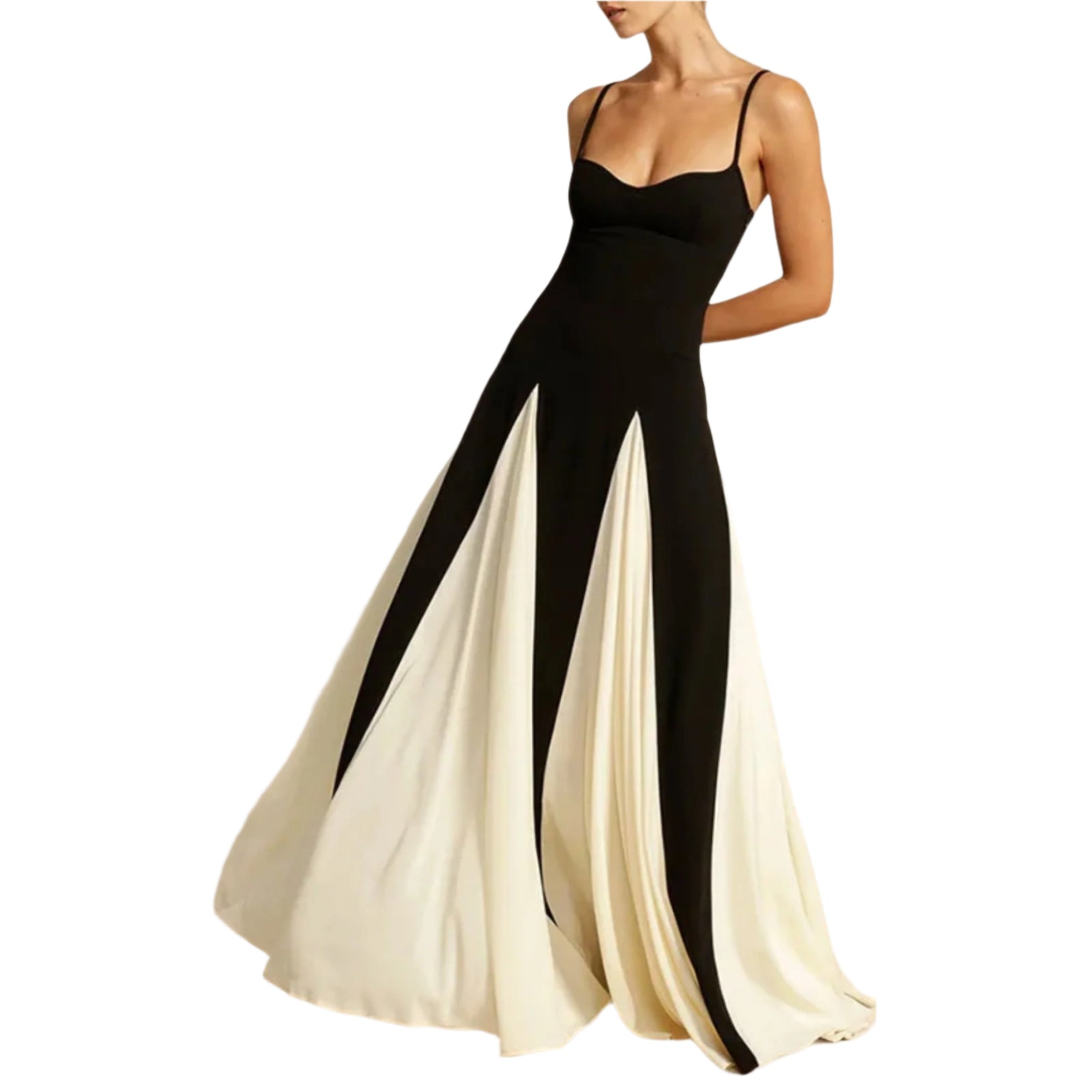 Dames Maxi Jurk Elegante Lange Zwart-Wit Vloeiende Stof 0