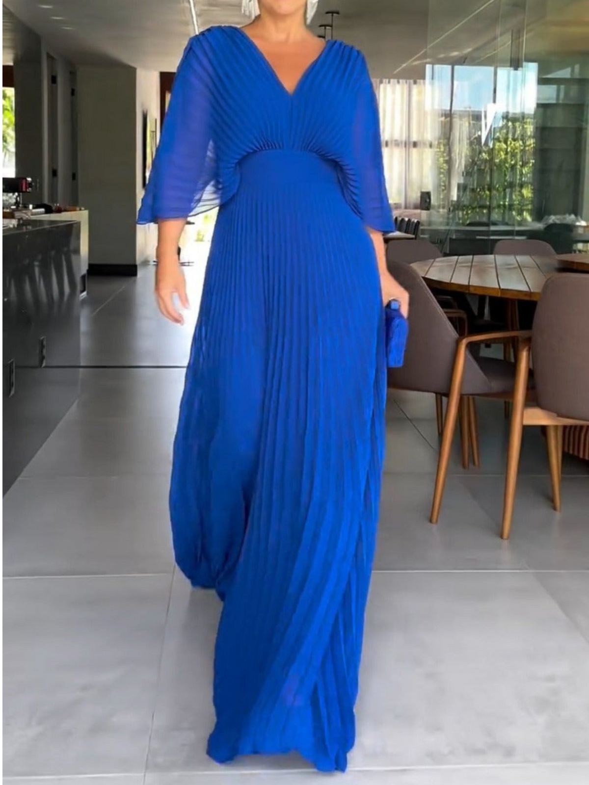 Dames Maxi Jurk Geplooid Polyester voor Zomer 6