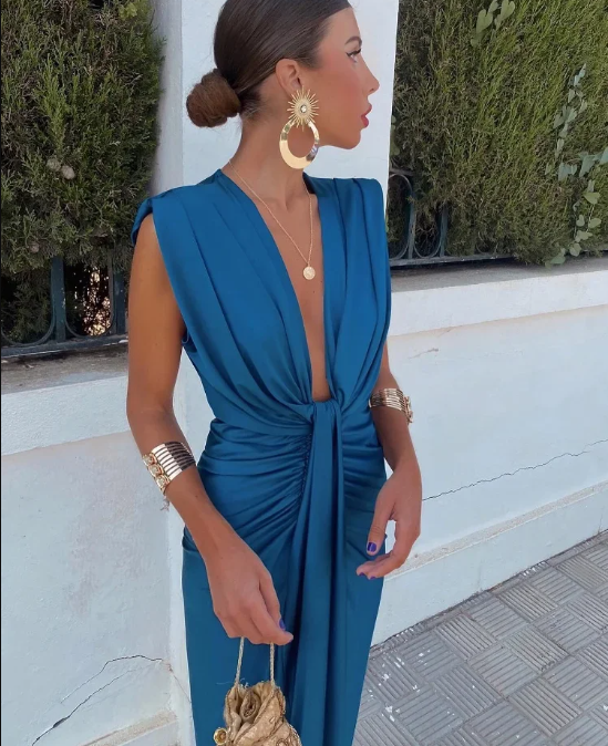 Dames Maxi Jurk Geplooid voor Zomer en Speciale Gelegenheden 3