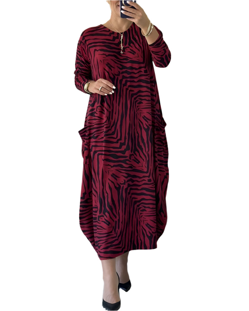 Dames Maxi Jurk Lange Mouwen Katoenmix Losse Stijl 0