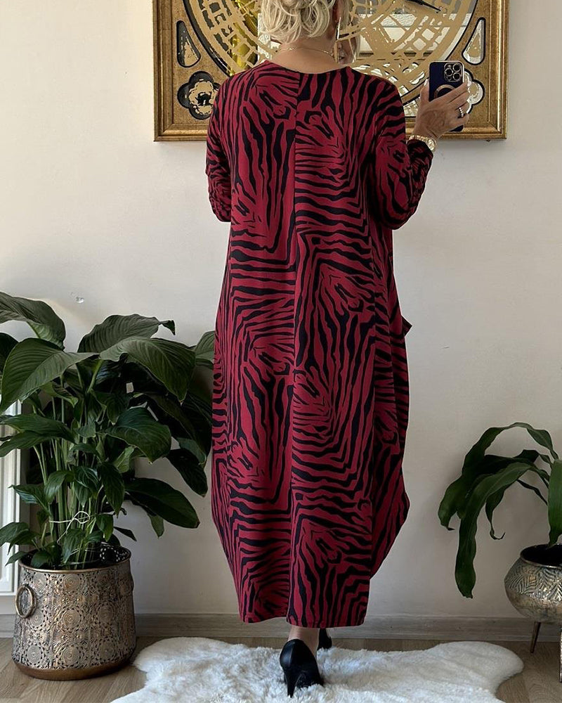 Dames Maxi Jurk Lange Mouwen Katoenmix Losse Stijl 2