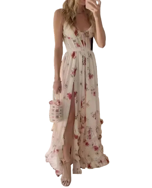 Dames Maxi Jurk Met Bloemenprint En Hoge Split Voor Zomeravonden 0