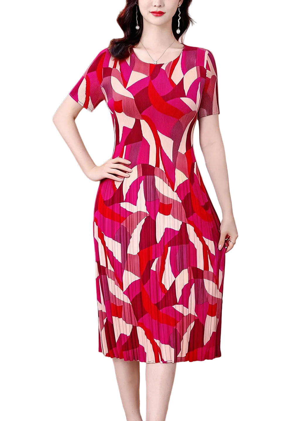 Dames Maxi Jurk Met O-hals En Korte Mouwen 1