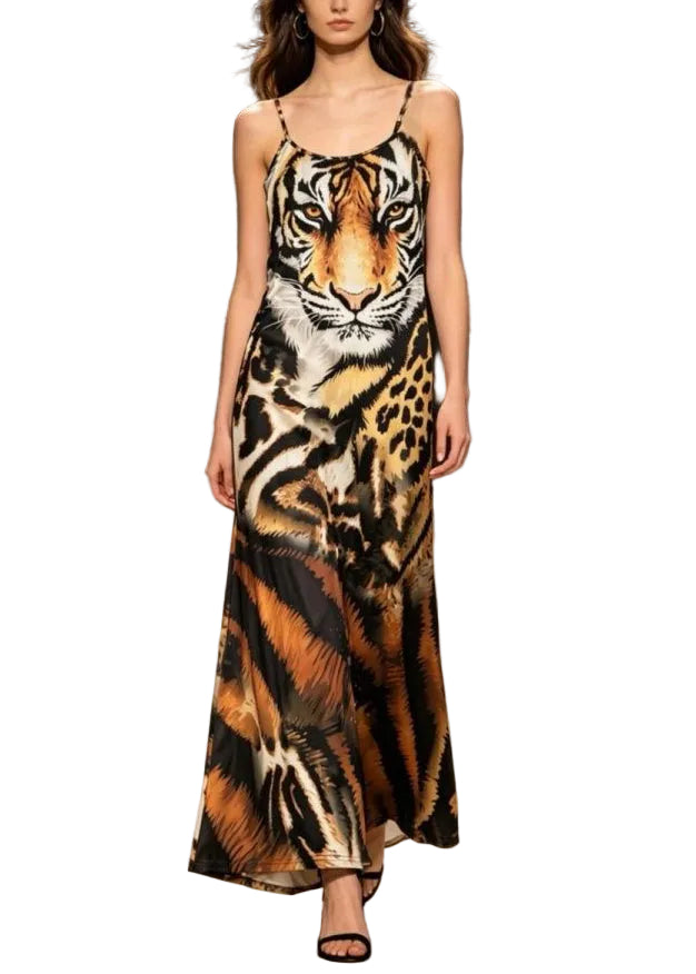 Dames Maxi Jurk Met Spaghettibandjes En Dierenprint 0