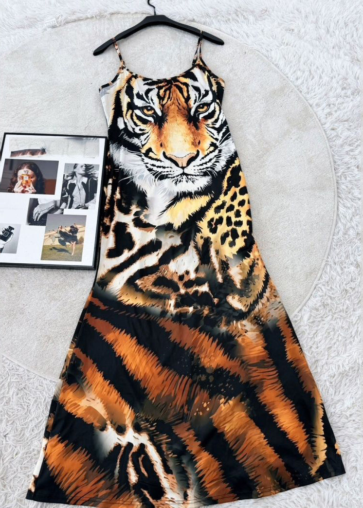 Dames Maxi Jurk Met Spaghettibandjes En Dierenprint 1