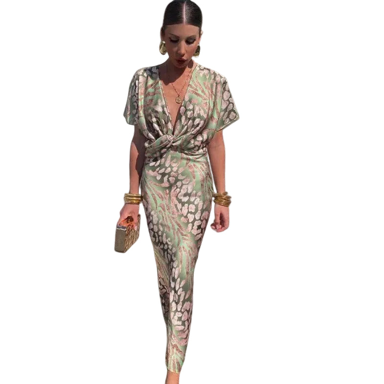 Dames Maxi Jurk Met V-hals En Gedraaid Detail 0