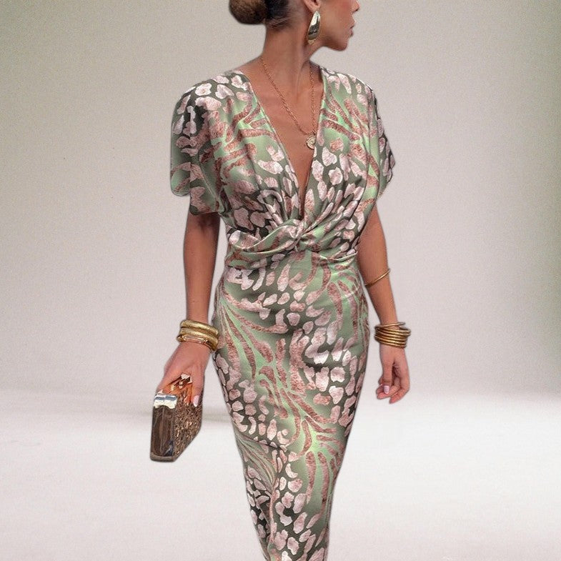 Dames Maxi Jurk Met V-hals En Gedraaid Detail 1