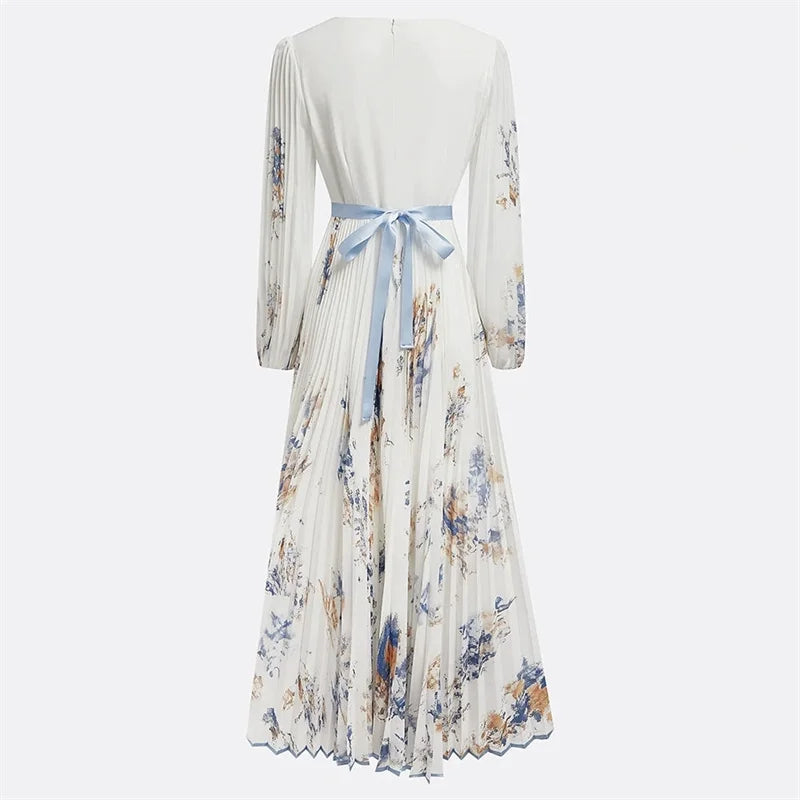 Dames Maxi Jurk Met V-hals En Lange Mouwen A-lijn Stijl 5