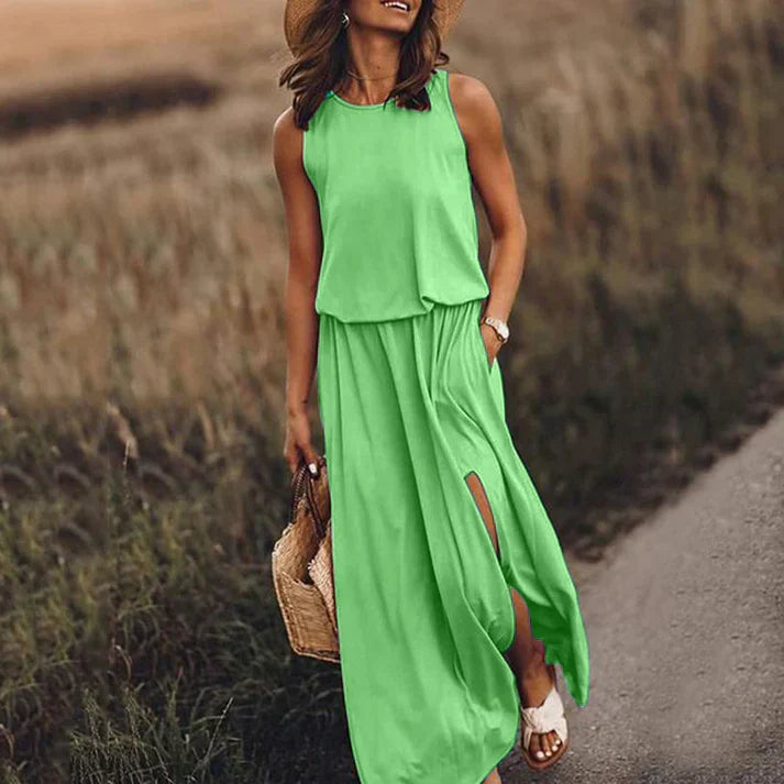 Dames Maxi Jurk Met Zwierige Snit 7