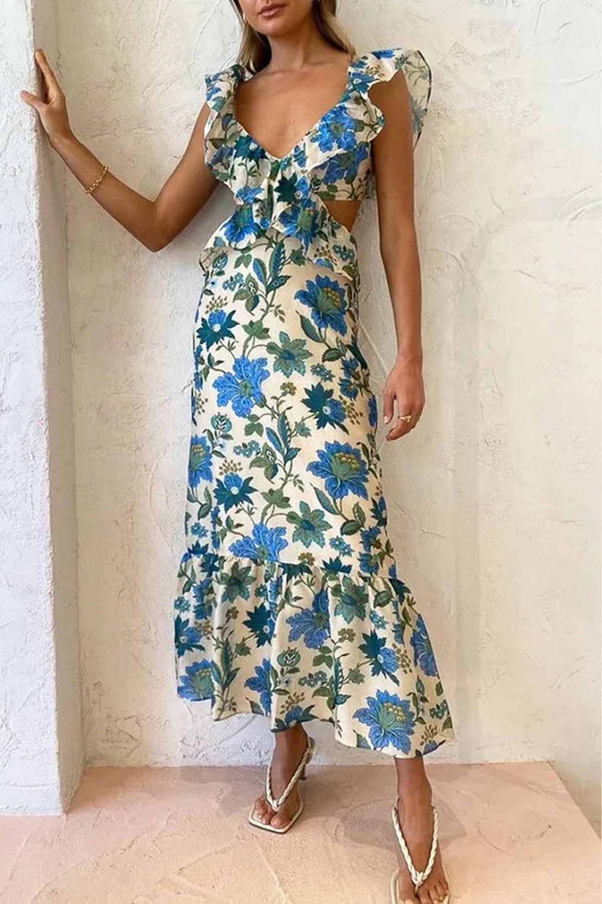 Dames Maxi Jurk Mouwloos met Ruches voor Zomergebeurtenissen 3
