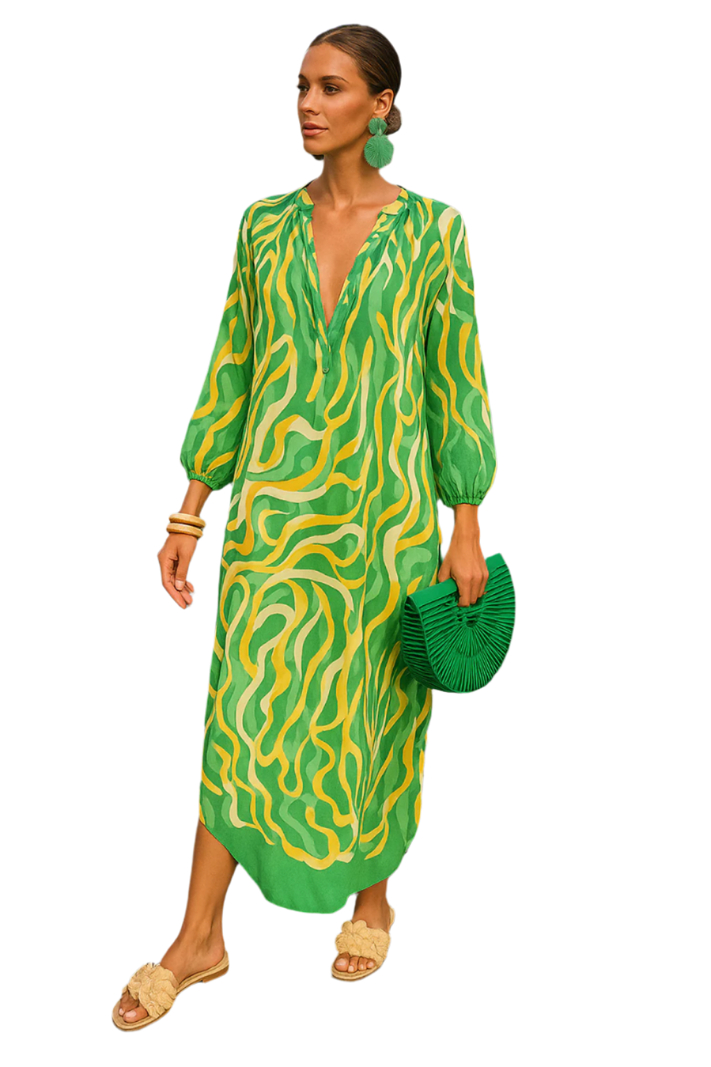 Dames Maxi Jurk Oversized Met Diepe V-hals Zomer 0