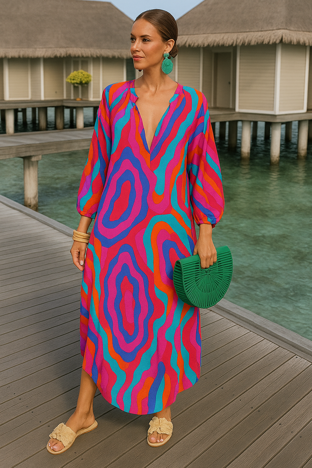 Dames Maxi Jurk Oversized Met Diepe V-hals Zomer 1