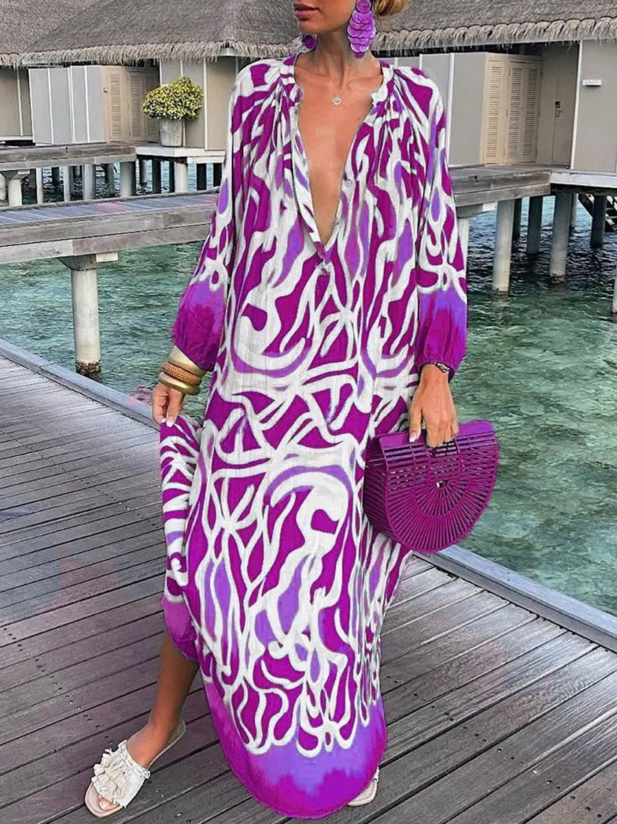 Dames Maxi Jurk Oversized Met Diepe V-hals Zomer 5
