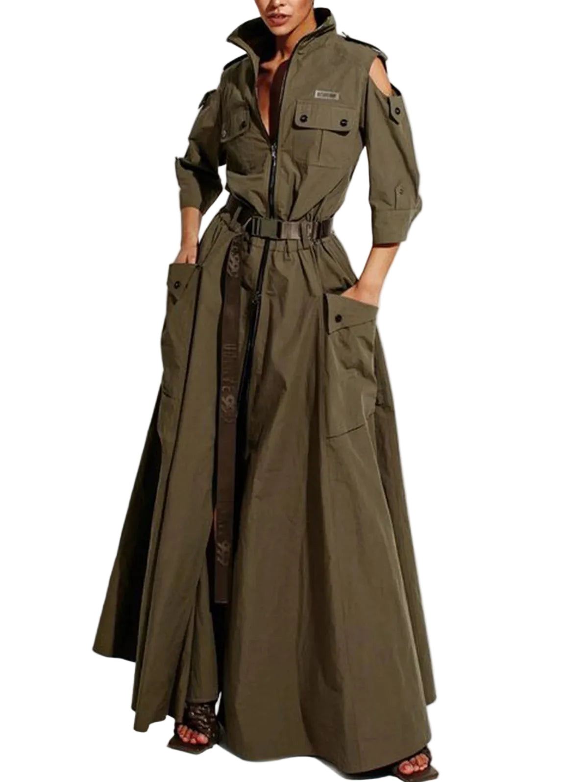 Dames Maxi Jurk Retro Met Koude Schouder 0