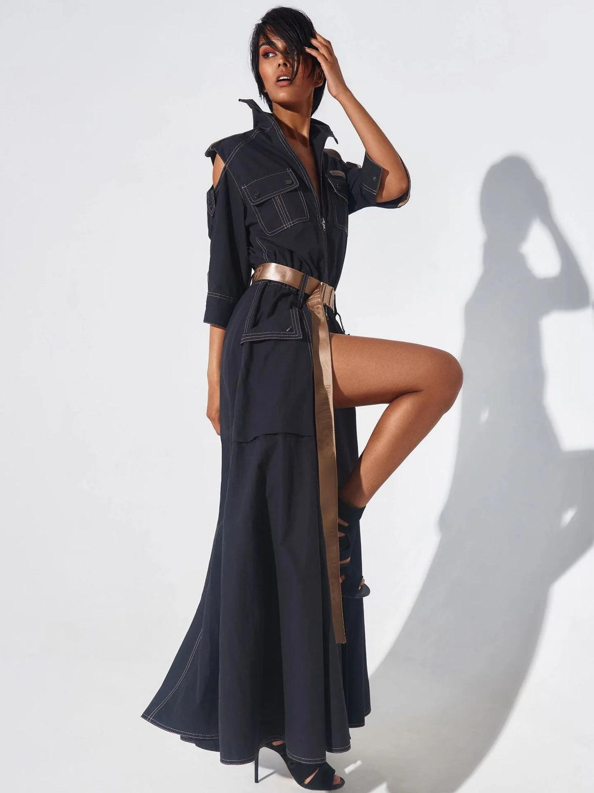 Dames Maxi Jurk Retro Met Koude Schouder 4