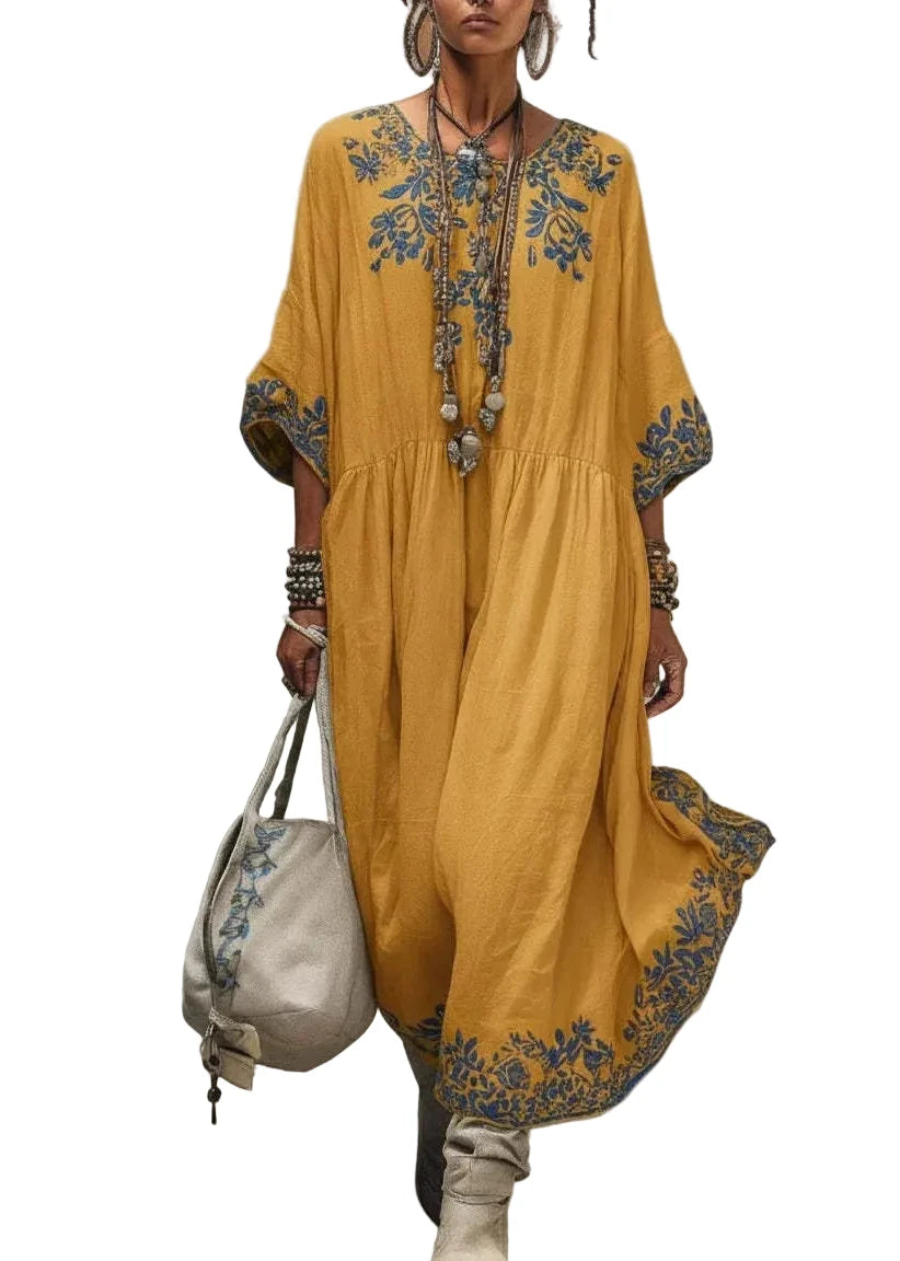 Dames Maxi Jurk Ronde Hals Patchwork Stijl 0