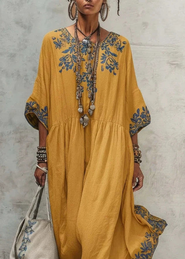 Dames Maxi Jurk Ronde Hals Patchwork Stijl 1