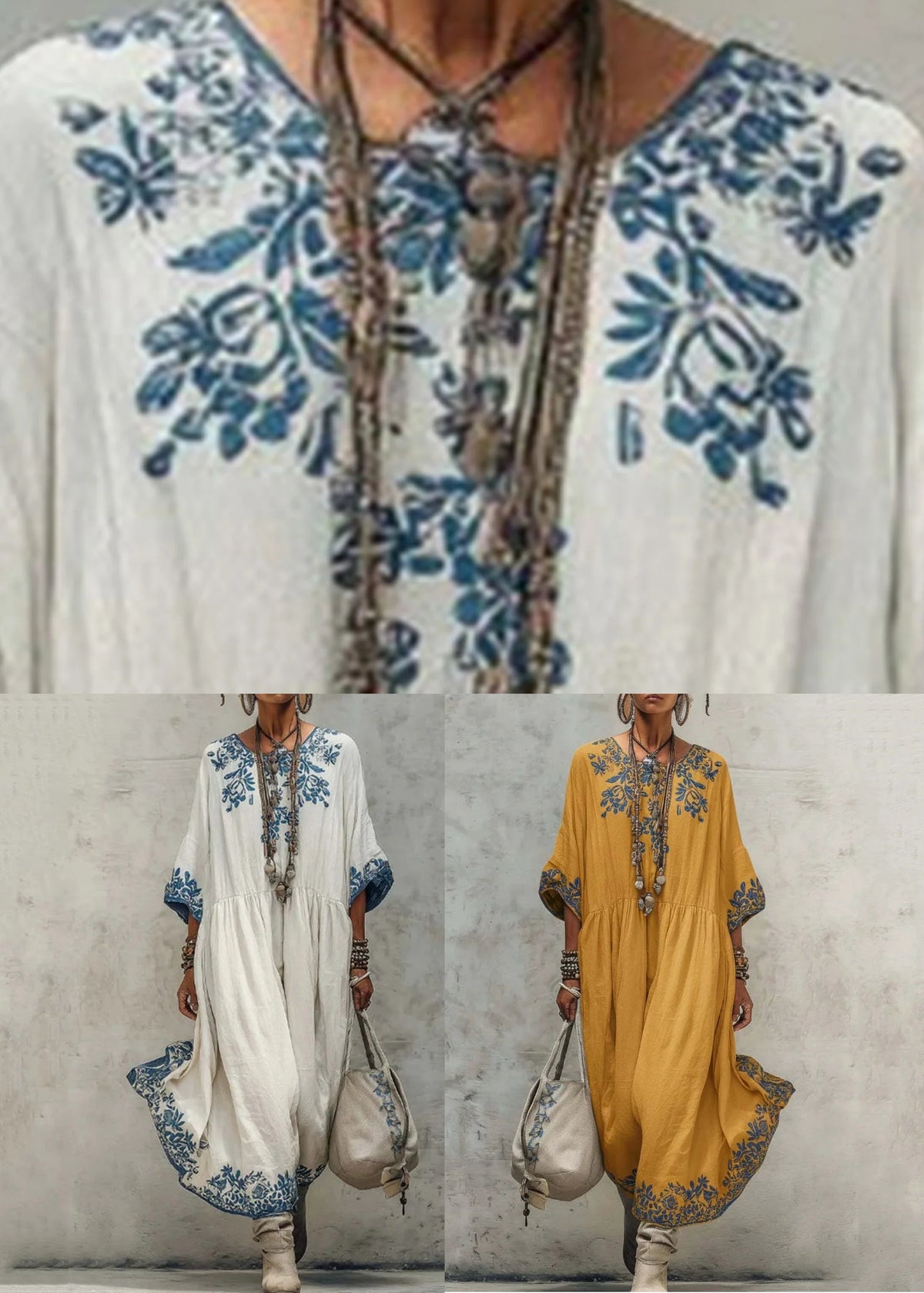 Dames Maxi Jurk Ronde Hals Patchwork Stijl 4