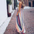 Dames Maxi Jurk V-Ausschnitt Multicolor Gestreept 0