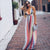 Dames Maxi Jurk V-Ausschnitt Multicolor Gestreept 1
