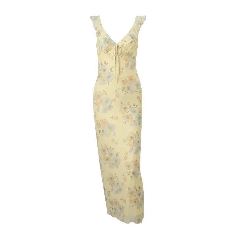 Dames Maxi Jurk V-Hals Bloemenprint Mouwloos 5