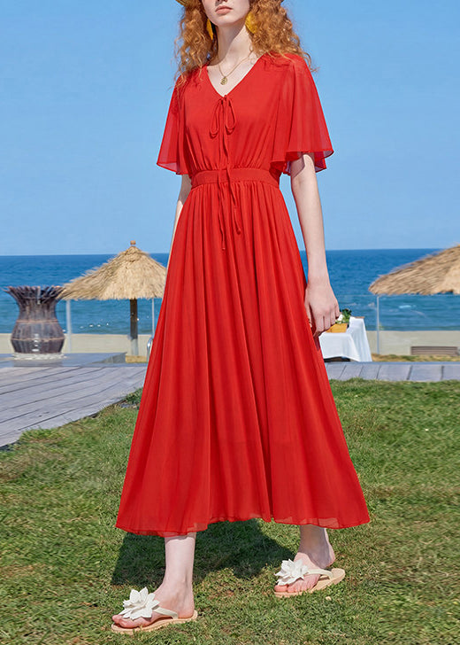 Dames Maxi Jurk V-hals Gerimpeld Patchwork Zomerstijl 2