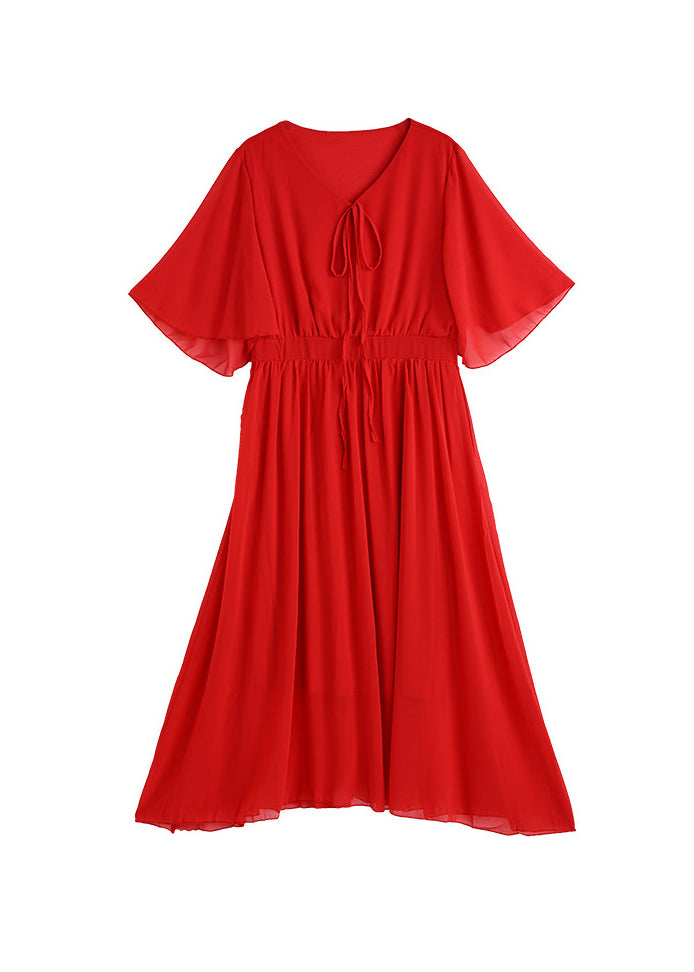 Dames Maxi Jurk V-hals Gerimpeld Patchwork Zomerstijl 4