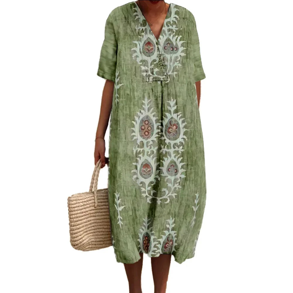 Dames Maxi Jurk V-hals Korte Mouwen Digitale Print voor Zomer 3
