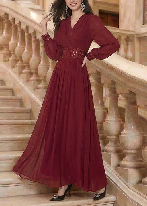Dames Maxi Jurk V-hals Patchwork Design 1
