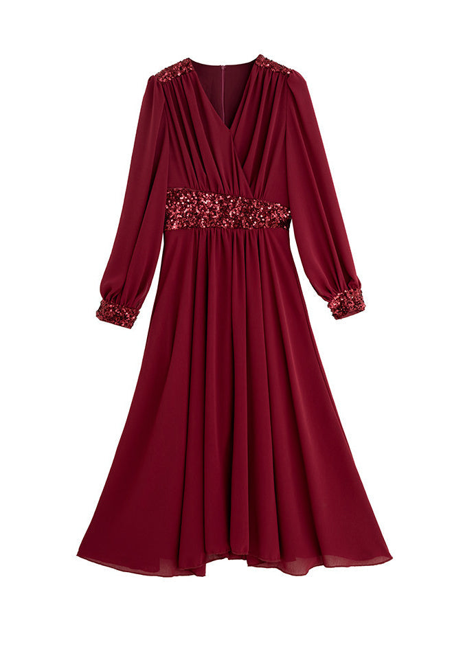 Dames Maxi Jurk V-hals Patchwork Design 4