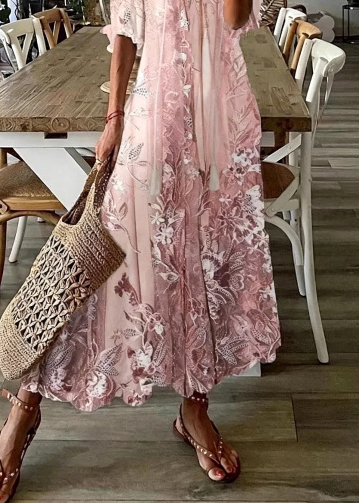 Dames Maxi Jurk V-hals met Zomerprint 3