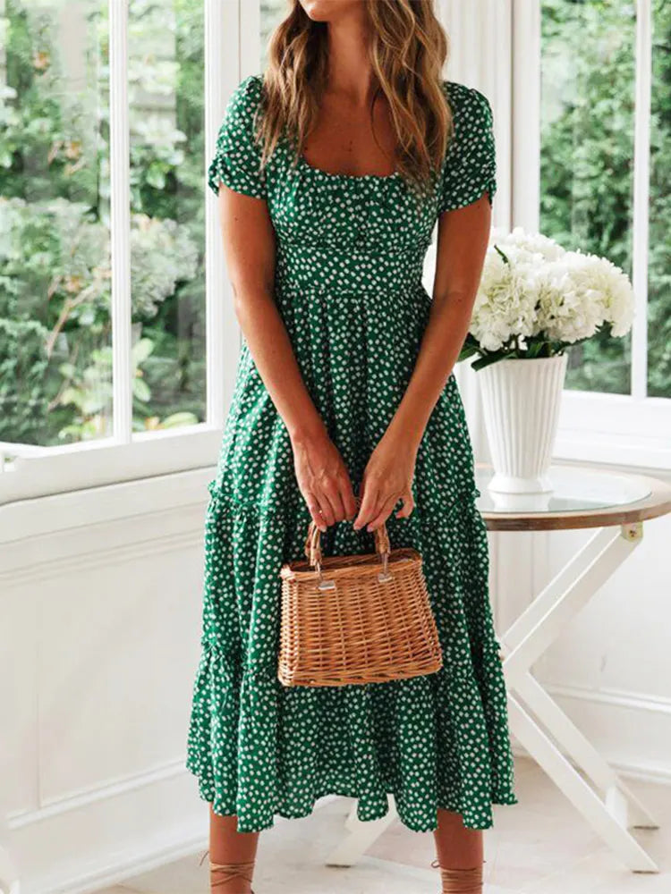 Dames Maxi Jurk met Bloemenprint en Pofmouwen 2