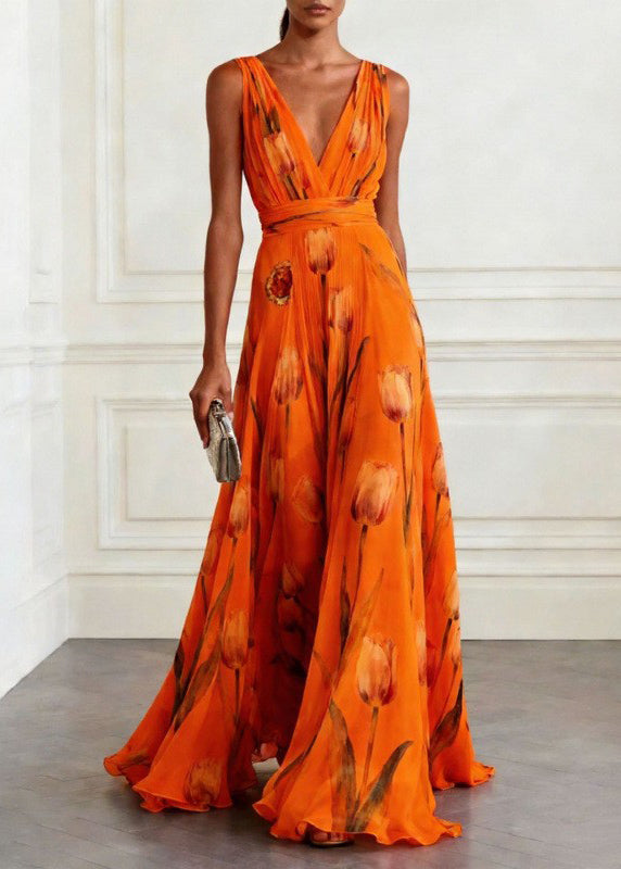 Dames Maxi Jurk met Grote Zoom en Blauwe Print 3