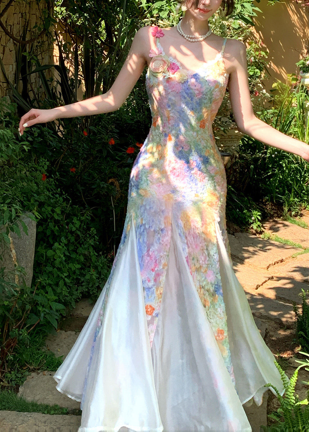 Dames Maxi Jurk met Spaghettibandjes en Bloemenprint 0
