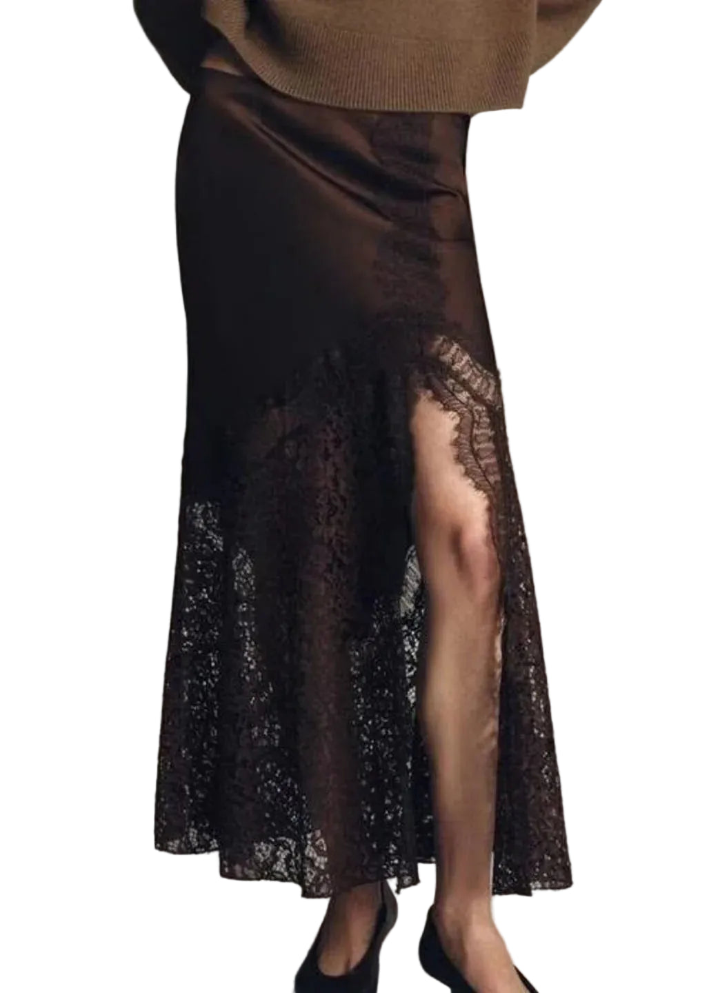 Dames Maxi Rok Met Zijopening En Kantpatchwork 0