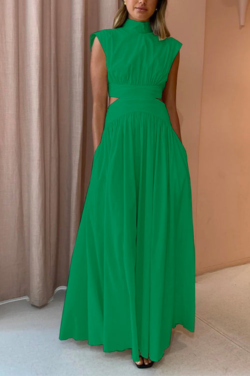 Dames Maxi Swingjurk met Hoge Hals en Uitgesneden Taille 1