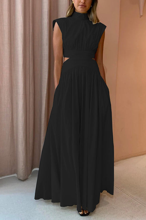 Dames Maxi Swingjurk met Hoge Hals en Uitgesneden Taille 2