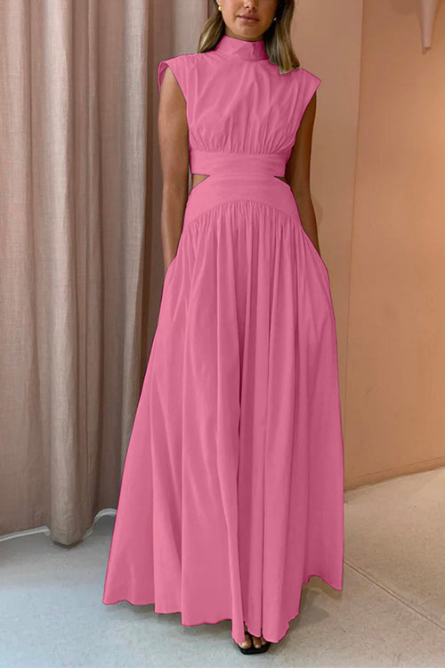 Dames Maxi Swingjurk met Hoge Hals en Uitgesneden Taille 3