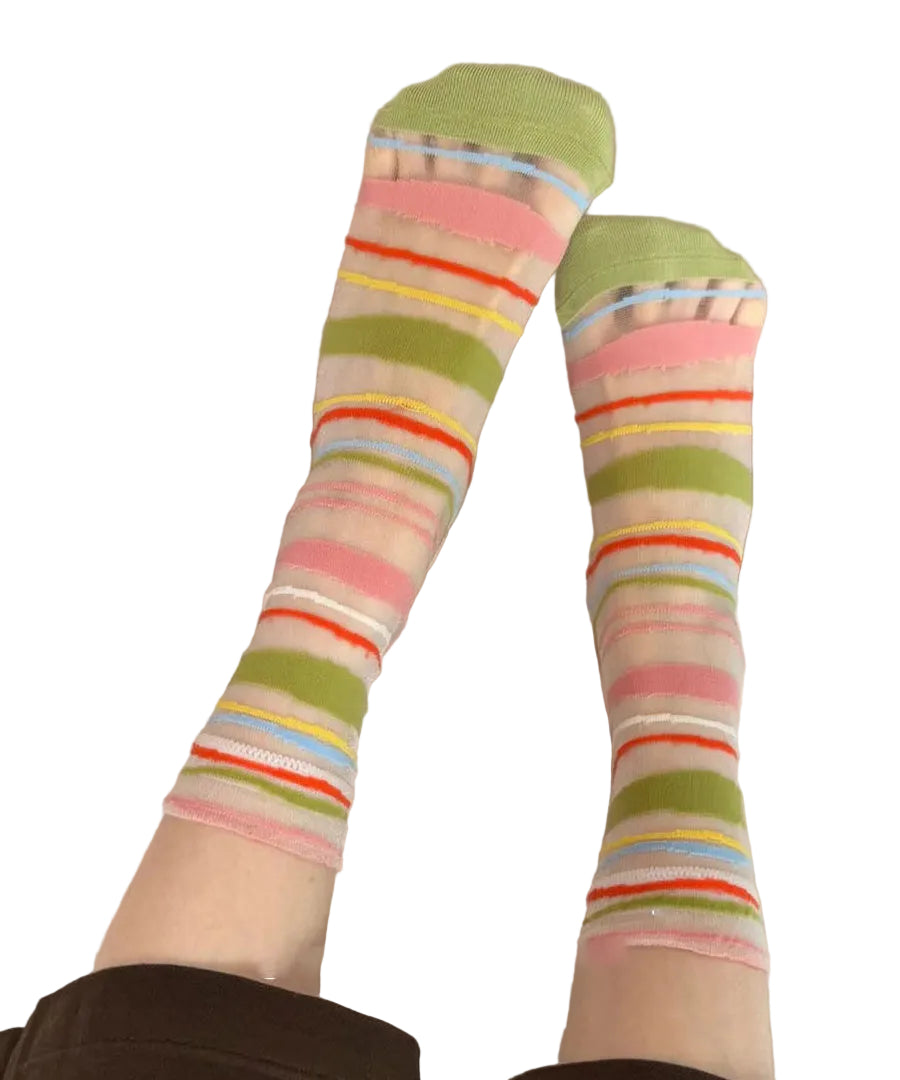 Dames Mid-Kuitsokken Colorblock Transparant Mesh 0