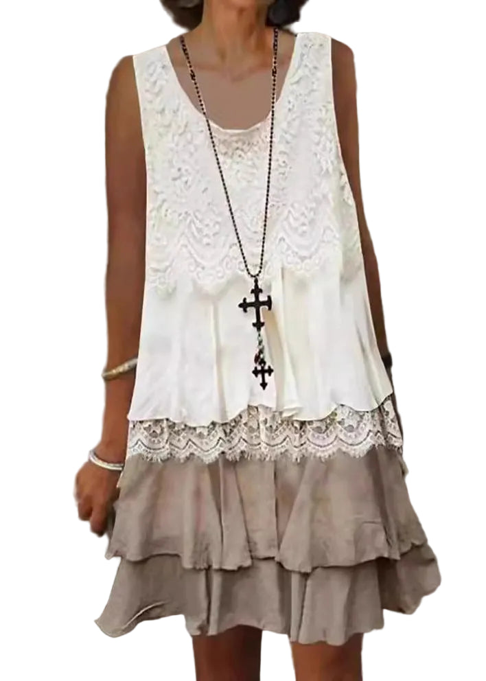 Dames Mid-jurk Casual met O-hals en Kanten Details 0