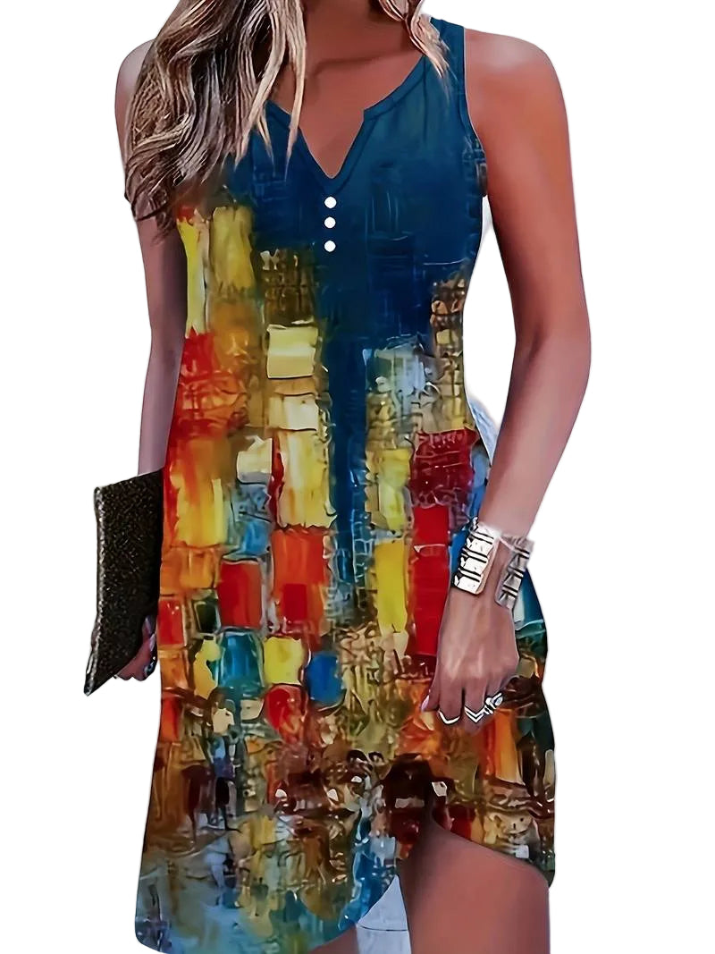 Dames Midi-jurk Asymmetrisch met Abstracte Kunst 0