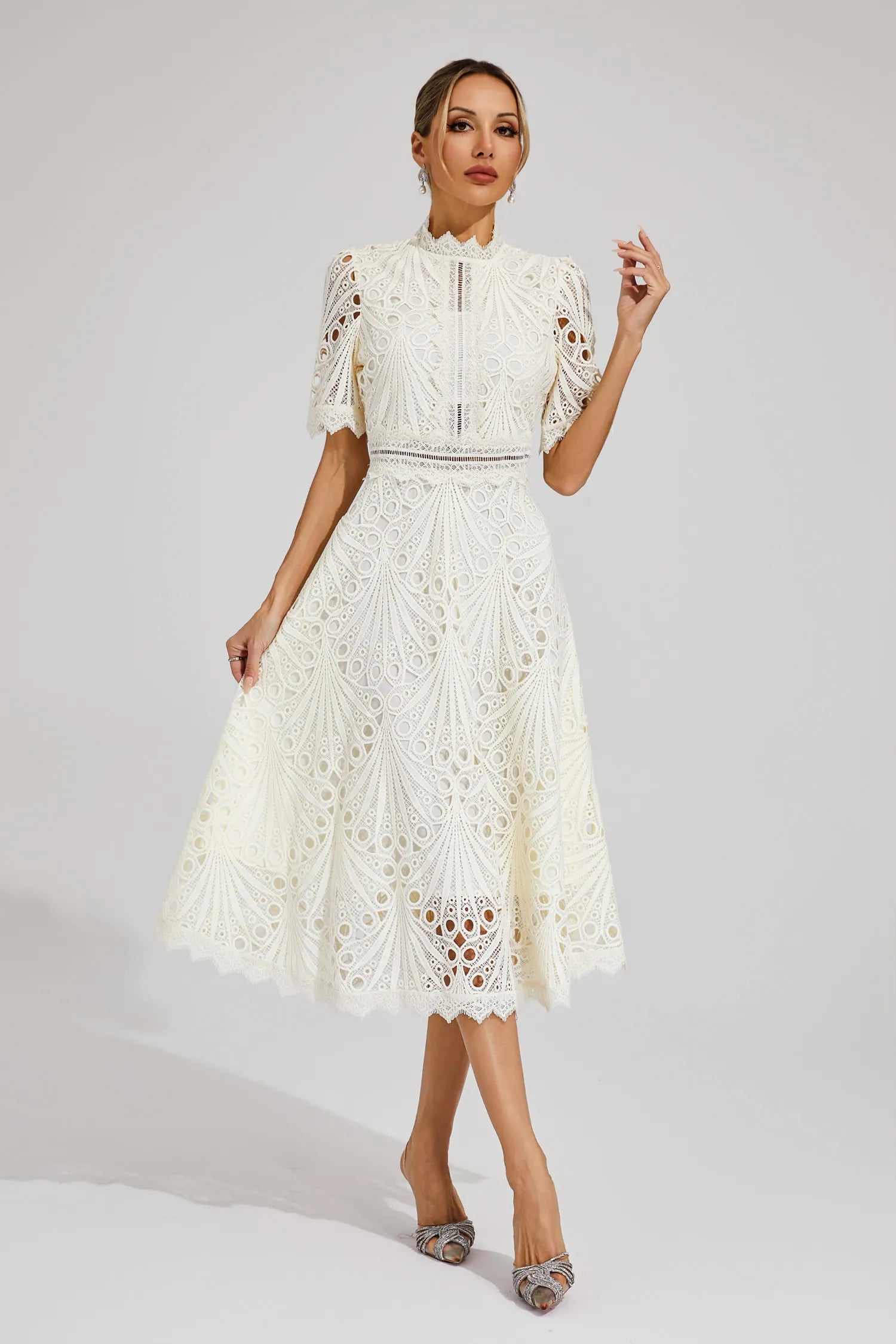 Dames Midi-jurk met Kanten Accenten 9