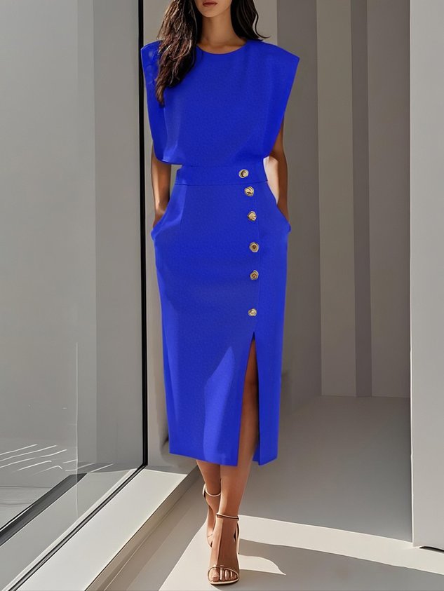 Dames Midi-jurk met Ronde Hals en Knoopsluiting 5