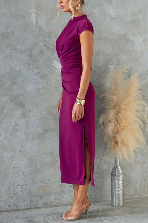 Dames Midi-jurk met Ruches en Kapmouwen 2